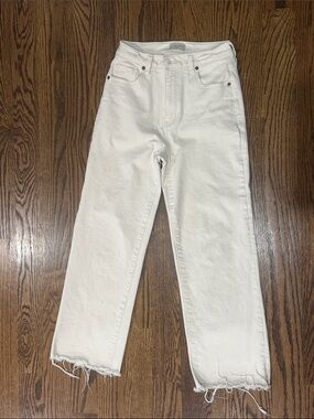 Oliver Logan high rise wide leg cropped jeans in cream wash size 27